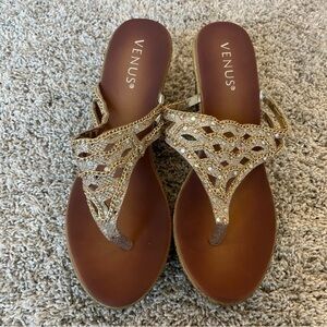 Venus Gold Embellished Wedges